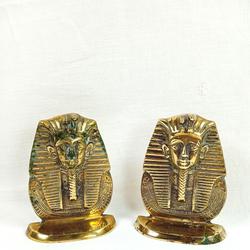 Paire de serre-livres - têtes de Pharaon en laiton polis - Photo 0