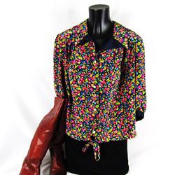 Chemisier vintage fleuri oversized femme bouton nacrés multicolore - Taille XL - Photo zoomée