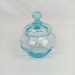 Bonbonnière en verre soufflé bleu - Photo 0