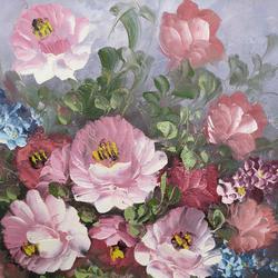 Tableau sur toile - composition florale - signé - Photo 1