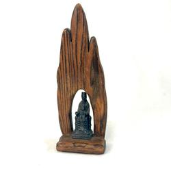 Statuette de la vierge de Montserrat en métal et support bois - Photo 0