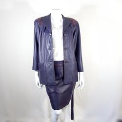 Ensemble blazer et jupe violet en cuir - Hieber - 36/38 - Photo 0
