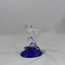 Statuette dauphin en Cristal d'Arques socle bleu  - Photo 0