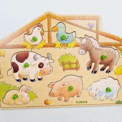 Puzzle à boutons en bois - Les animaux de ferme -7 pièces -Djeco - Photo 1