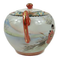 Sucrier en porcelaine japonaise de Satsuma - décor peint à la main avec personnages en costume traditionnel du Japon - Photo 1