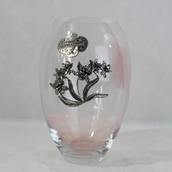 Vase boule rose en verre vintage avec superposition en étain - Photo 0