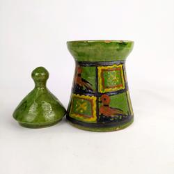 Pot avec couvercle en céramique émaillée - artisanal - vert - Photo 1