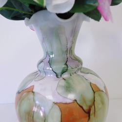 Vase de poterie italienne multicolore tourbillonnant bord ébouriffé - Photo 1