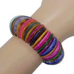 Bracelet manchette multicolore en perles coquillages lamelles nacrées Bijou bohème - Photo 0