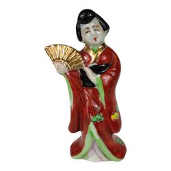Statuette de Geisha avec éventail en porcelaine japonaise - Photo 1