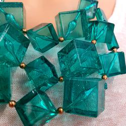 Collier Freedom Perles cubiques vert émeraude Bijou vintage - Photo 1
