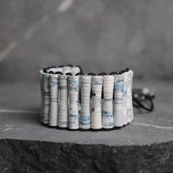 Bracelet shamballa en perles de papier magazine upcyclé - TRËMA - Photo 0