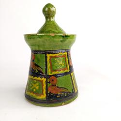 Pot avec couvercle en céramique émaillée - artisanal - vert - Photo 0