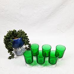 6 verres en verre fumé vert avec pieds Fabrication Française - Photo 1