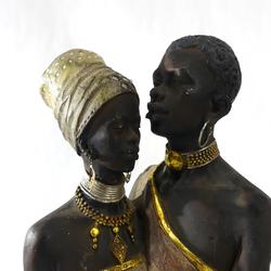Grande statue africaine de couple Massai en résine - Photo 1