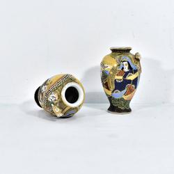 Paire de Vases Miniatures Satsuma - Porcelaine Cloisonnée - Japon - Photo 1