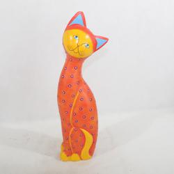 Statue chat bois peinte à la main  - Photo 0