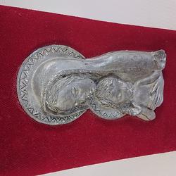 Chevalet -figurine de la vierge à l 'enfant - laiton sur velours rouge  - Photo 1