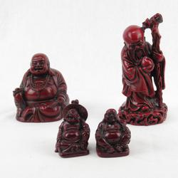 Lot de 4 figurines "Bouddha" en résine orange  - Photo 0