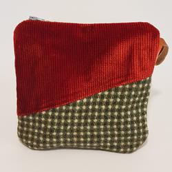 Matières recyclées : pochette plate zippée velours rouge  et tweed vert - Photo 0