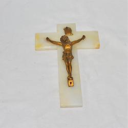 Crucifix en marbre et laiton - Photo 0
