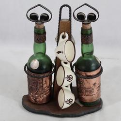 Ancien serviteur de table vintage avec deux bouteilles et 6 tasses - Photo 0