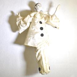 Grande marionnette Pierrot, ancienne à fil, en plâtre et tissu, 80 cms - Photo 1