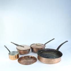 poêle, casseroles , couvercles en cuivre ancien  - Photo 0