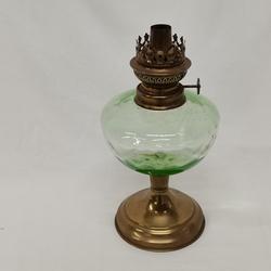 Pied de lampe à pétrole-verre trempé-laiton poli, brillant vintage ancien  - Photo zoomée