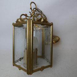 Grande lanterne en bronze et verre biseauté à 3 feux style Louis XV - Photo 0
