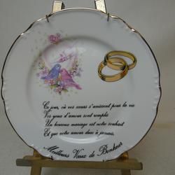 Assiette "Meilleure Vœux de Bonheur " Nid d'Amour en Porcelaine - Photo 0