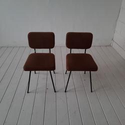 Lot de 2 chaises vintage tissus marron rembourrer et métal noir et marron. - Photo 0