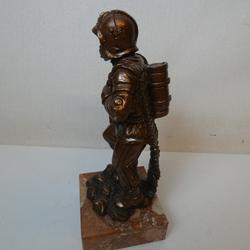 Trophée Pompier Vintage en Fonte sur Socle en Marbre - Photo 1