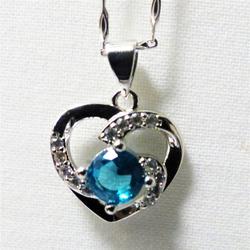  Collier pendentif cœur & pierre - bleu - Photo 0