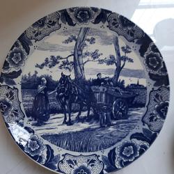 Grande assiette décorative signé, Faience Origineel Blauw Delfts, Holland 106  - Photo zoomée