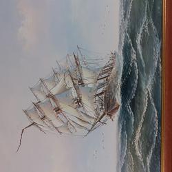 Toile - Navire sur la Mer de Ambroze XIXème  - Photo 1