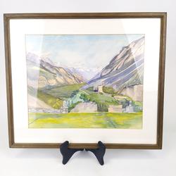 Cadre avec aquarelle - paysage de montagne  - Photo zoomée