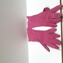 1 paire de gants en cuir, coloris rose, petite taille, poignets longs - Photo 1