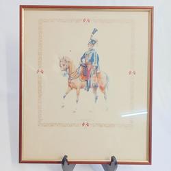 Dessin sur papier représentant un hussard Autrichien sur son cheval - Photo zoomée