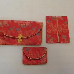 Lot de 3 pochettes différentes en tissu rouge de style asiatique  - Photo 1