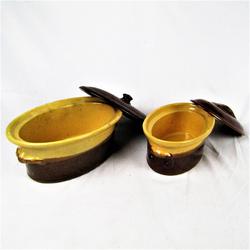  Vintage - Lot de 2 terrines ovale en céramique avec couvercle, ustensiles de cuisine.  - Photo 0
