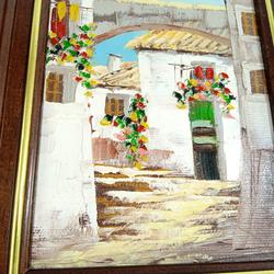 Peinture sur toile "Ruelle de village" encadrée  - Photo zoomée