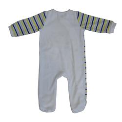 Pyjama "little sailor" blanc à rayures bleues, jaunes et grises avec ours brodé - Gémo - Taille 12 mois - Photo 1