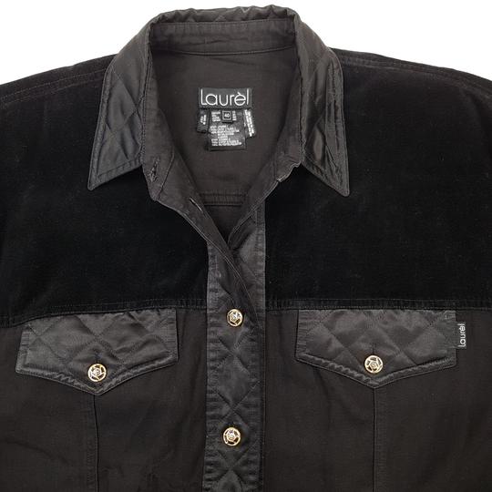 Veste chemise Laurèl T 40 / L vintage 80/90's velours et satin noirs broderies or - Photo 1
