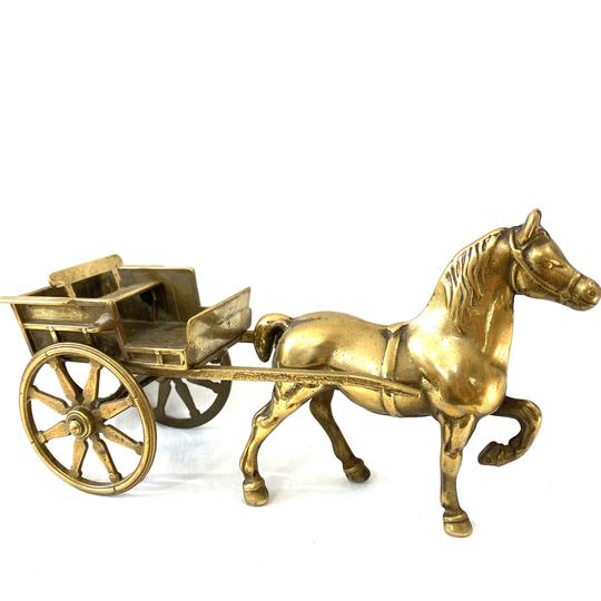 Sculpture cheval avec charrette doré - Photo 3