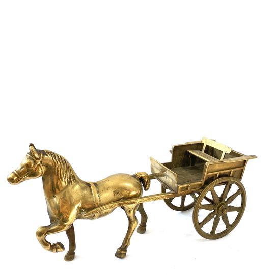 Sculpture cheval avec charrette doré - Photo 0