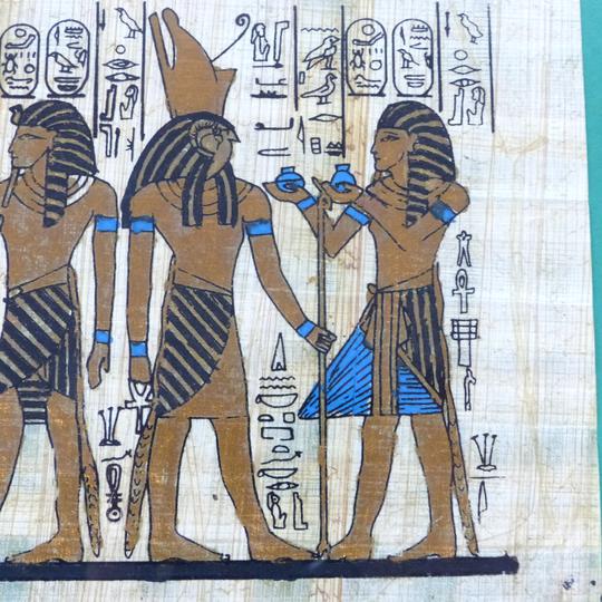 Peinture sur papyrus d'Isis et Horus +cadre doré - Photo 3