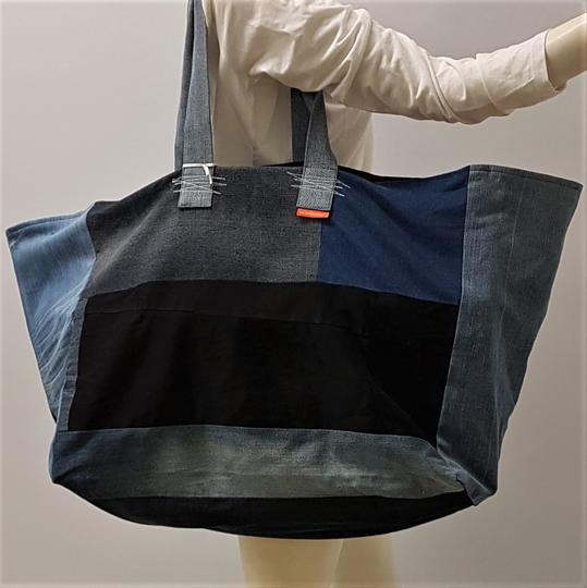 Grand sac cabas 100% jean recyclé doublé coton violet fleuri - Photo 2