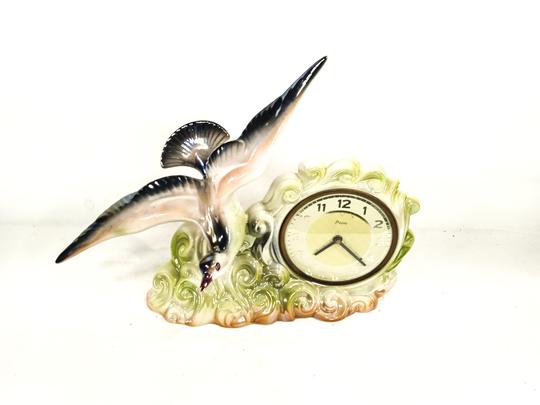 horloge en céramique avec sculpture d'oiseau - Photo 1
