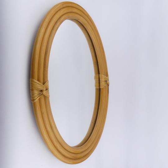 Miroir ovale cadre en rotin et osier vintage - Photo 0